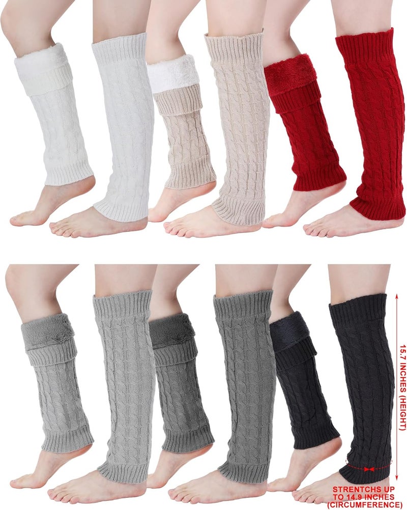Chuarry 6 Pairs Winter Fleece Lined Leg Warmers for Women Thick Knit Warm Knee High Boot Leg Warmers for Cold Weather - Image 2